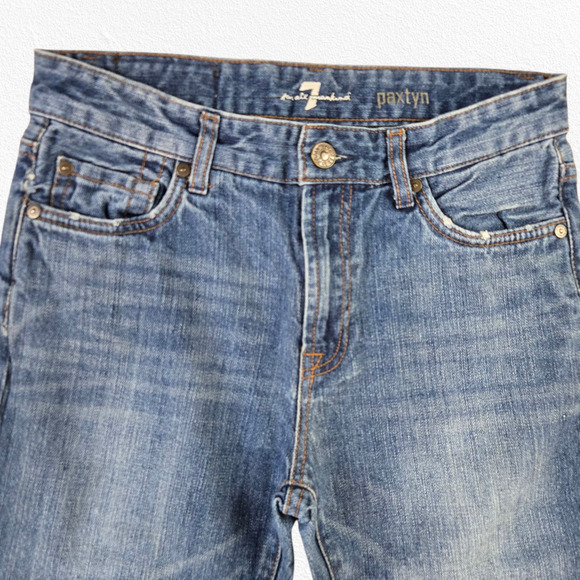 7FAM Medium Wash Mid Rise Tapered Skinny Jeans Youth 7 for all mankind Size 14 - Picture 3 of 8